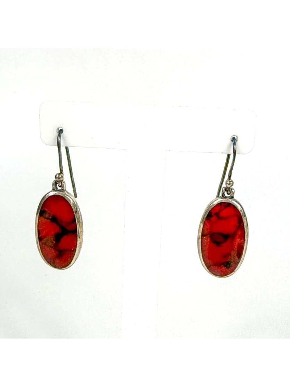 Sally C Treasures Sterling Silver Bezel Set Oval Jasper Dangle Pierced Earrings